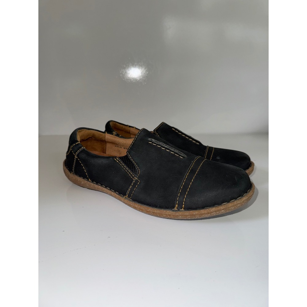 Born Handcrafted Black Leather Slip On Loafers Contrast Stitch BR0014709 Mens 9